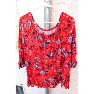 Red floral ruffle top